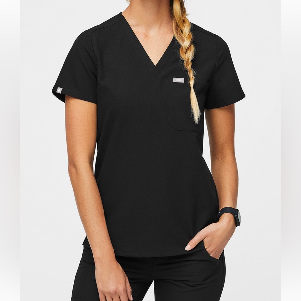 Figs Black V-Neck Medical Scrub Top